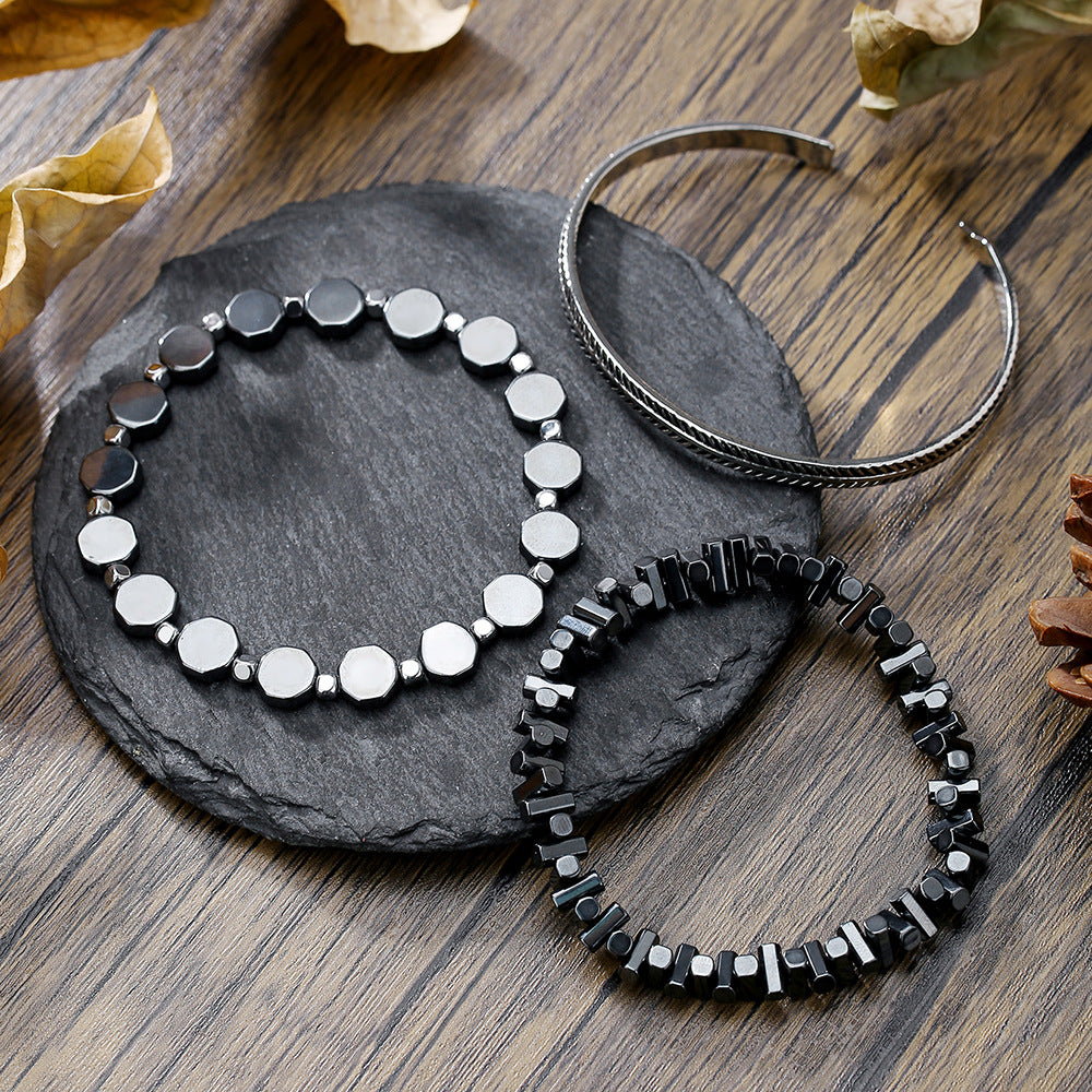 Wholesale Black gallstone broken silver tiger eye stone vintage beaded bracelet